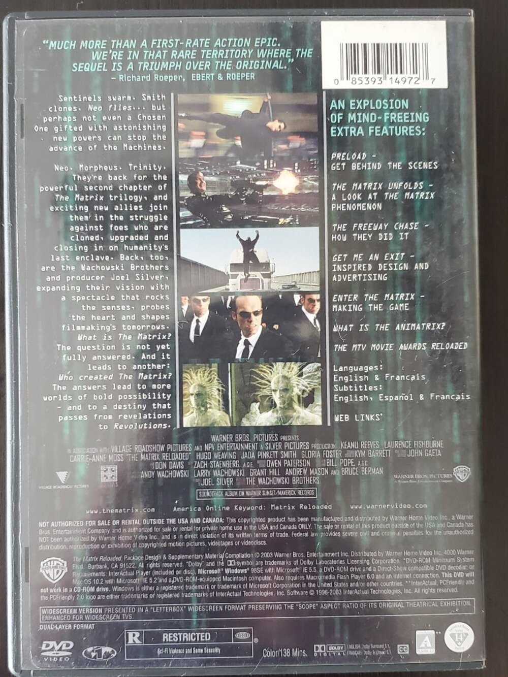 Matrix Reloaded (DVD, Widescreen, 2-Disc Set, 2003) - Picture 4 of 4